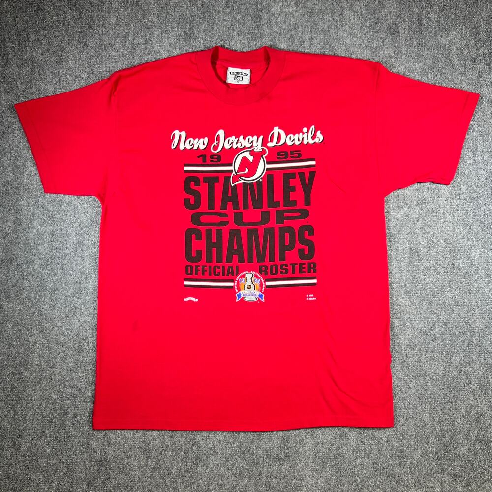 Vintage 1995 New Jersey Devils Stanley Cup Champs Roster T-Shirt XL NHL